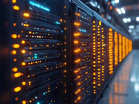 Illuminated server racks in a data center. (2)