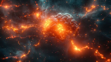 Fototapeta premium Brain With Fiery Neural Connections