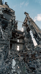 destroyed and burned houses in the city in Ukraine