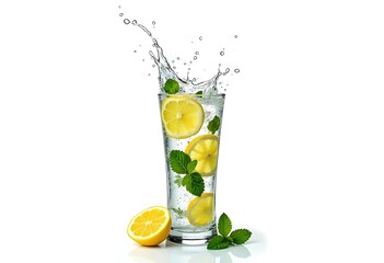 Fototapeta premium Lemon slice water splash isolated on white background
