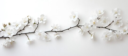 White cherry blossoms border frame, white spring summer background