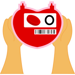 Illustration of Blood Bag Type O with Hand