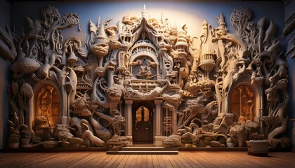 Fototapeta premium strange house and relief figures on the wall