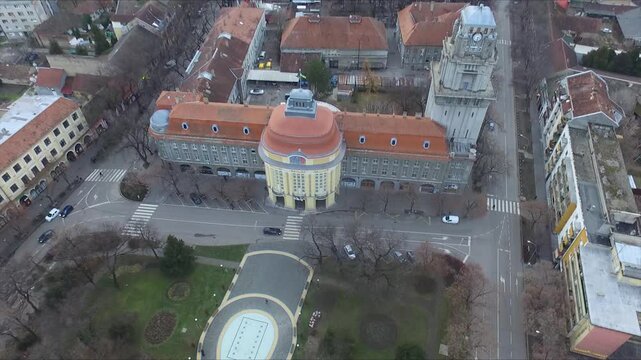 Aerial View of Senta, Vojvodina. Great Landscape with Buildings and Traffic. Drone Shot