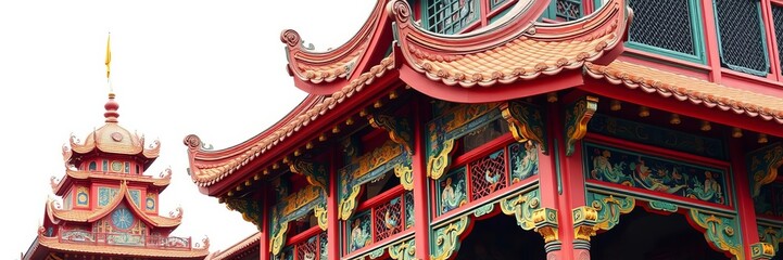 Fototapeta premium Colorful Peranakan shophouses showcasing intricate floral motifs and ornate carvings, colors, ornate