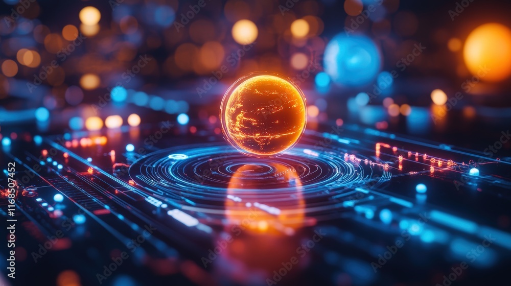 Poster interactive digital sphere virtual environment 3d render technology futuristic concept dynamic persp