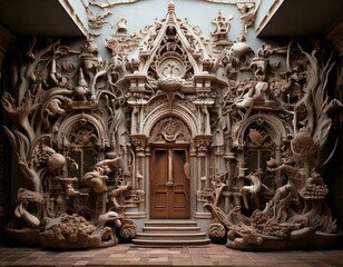 Obraz premium strange house and relief figures on the wall