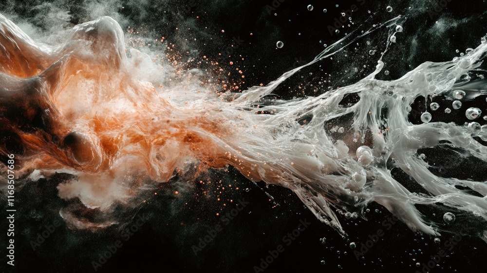 Poster dynamic splash of colorful liquid studio abstract art dark background close-up fluid motion concept 