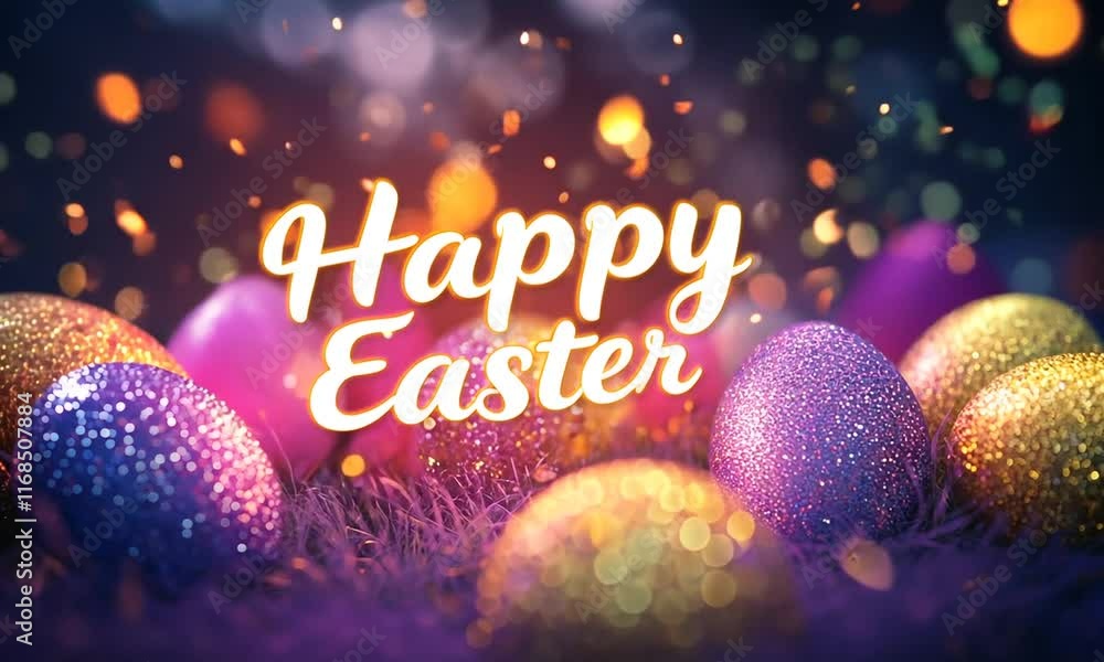 Aufkleber a colorful easter egg display with glitter and a message that says 