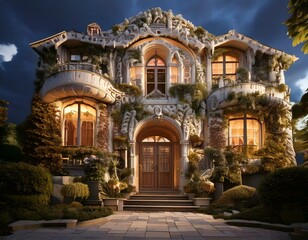 strange house and relief figures on the wall