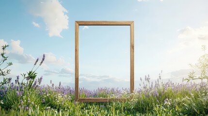 Natural Frame in a Lavender Field Landscape