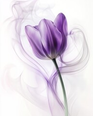Purple tulip enveloped in ethereal smoke.