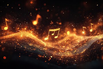 Fototapeta premium Golden Music Notes on a Dark Background