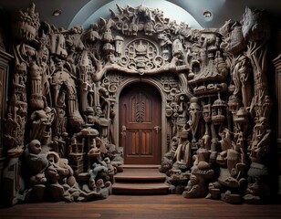 Fototapeta premium strange house and relief figures on the wall