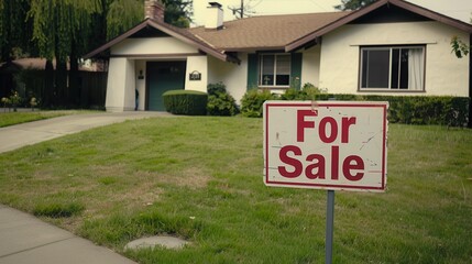 Traditional Suburban Home with For Sale Sign on Lawn