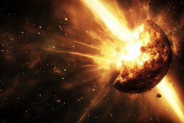 Obraz premium Explosive cosmic event occurs in distant galaxy during a stellar collision