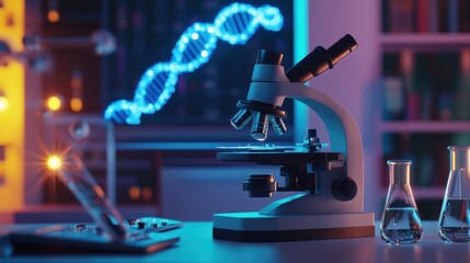 Scientific experiment with microscope in laboratory cutting-edge research environment innovative technology viewpoint