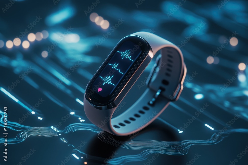 Aufkleber smart fitness tracker displaying heart rate data on a futuristic interface