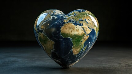 Heart-shaped Earth globe symbolizing love for our planet.