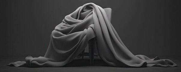 Naklejka premium A draped chair covered with flowing fabric in a minimalist setting.