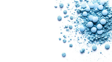 Colorful blue powder and tablets provide a vibrant and artistic view suitable for creative projects