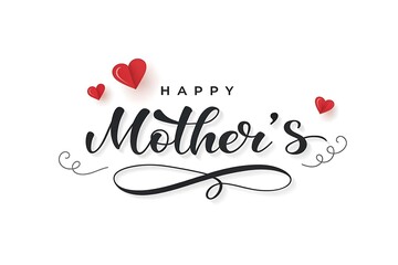 Happy Mothers Day greeting  big heart made of pink and red Origami Hearts background. Design template for card, sticker, poster, tag, label, social media. Ai Generated