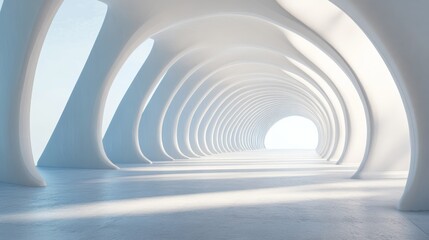 Naklejka premium Abstract white tunnel architecture, light at end.