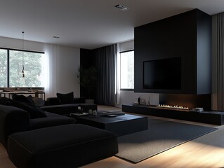 Modern Living Room Interior Design Featuring Black Furniture