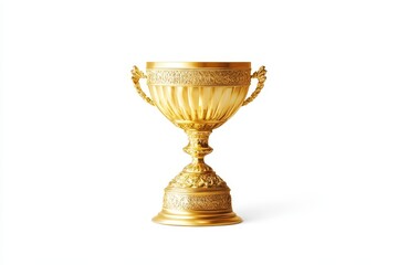 Ornate gold trophy cup isolated on white.