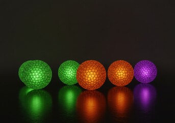 Vibrant spheres scattered on marble ground