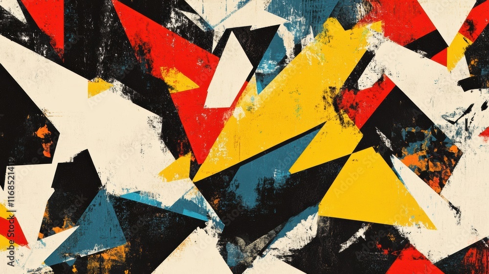 Poster an abstract design featuring arrow motifs pointing in chaotic yet artistic directions