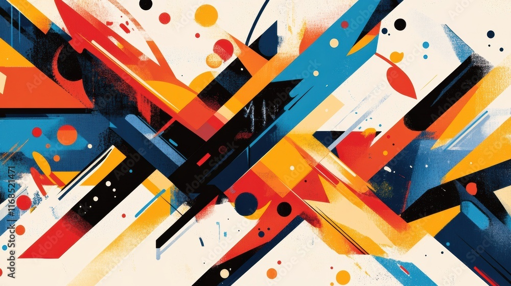 Poster an abstract design featuring arrow motifs pointing in chaotic yet artistic directions