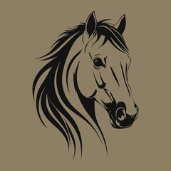An elegant line art illustration of a horse head on a soft earthy background