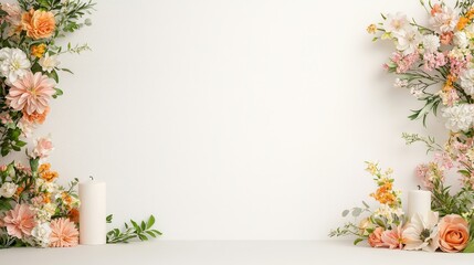 Floral Arrangement with Candles for Elegant Background