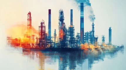 Obraz premium factory, industry, oil, refinery, plant, industrial, pollution, sunset, power, gas, chemical, energy, sky, chimney, smoke, night, tower, environment, silhouette, river, city, landscape, sunrise, fuel,