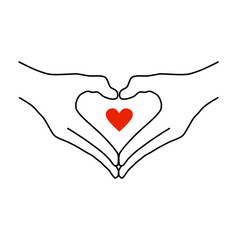 A message of love with hand gestures. Vector illustration with a gesture expressing love. Heart-shaped hands on a white background. A symbol for Valentine's Day