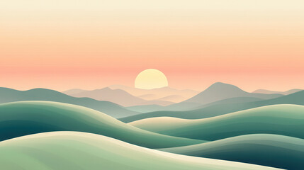 Fototapeta premium serene landscape with rolling hills and peaceful sunset