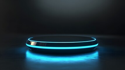 Futuristic Circular Platform With Blue Neon Lighting