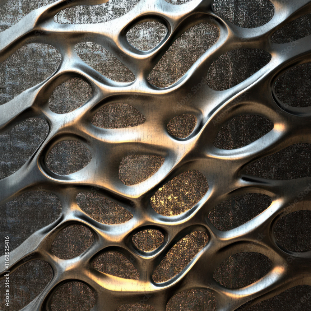 Aufkleber abstract metallic structure with organic, fluid shapes and textured background