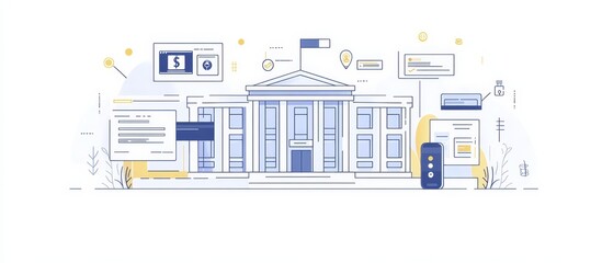 Government building with digital technology integration.