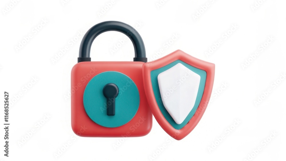Poster a colorful padlock and shield icon symbolizing security and protection in digital contexts.