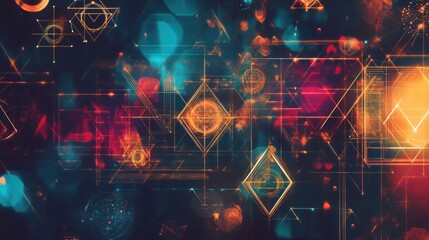 An artistic representation of logic symbols in geometric, interconnected designs