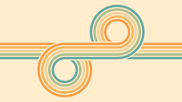 Abstract background of rainbow groovy Wavy Line design in 1970s Hippie Retro style. Vector pattern ready to use for cloth, textile, wrap and other.