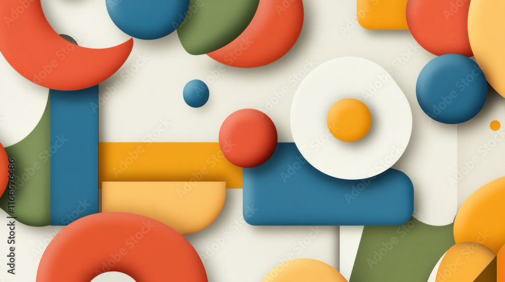 Aufkleber abstract geometric shapes in vibrant colors, including circles, rectangles, and curves, create playf