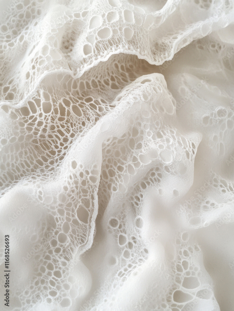 Poster delicate white lace fabric with intricate patterns and soft folds, creating elegant and airy texture