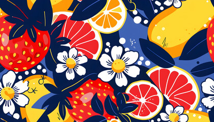 Naklejka premium Vibrant Fruit and Floral Illustration