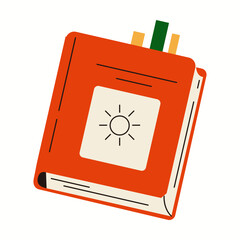 Closed textbook with bookmarks flat color vector object. Personal dairy notepad for important notes illustration on white background