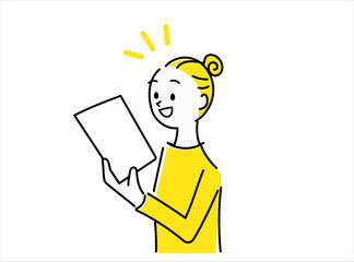 書類を見て喜ぶ女性のイラスト