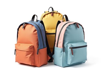 Colorful school backpack on isolated white background. Back to school concept