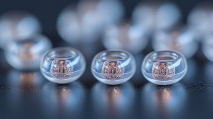Close-up of translucent beads with metallic interiors, shallow depth of field.